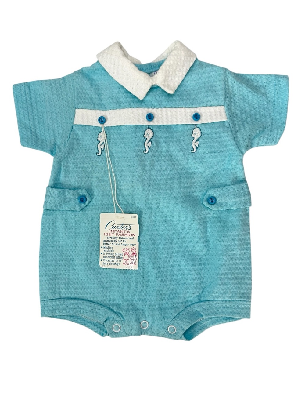 VTG Carter’s One Piece Bodysuit Seahorse Aqua 100% Cotton Baby Size 3 Months
